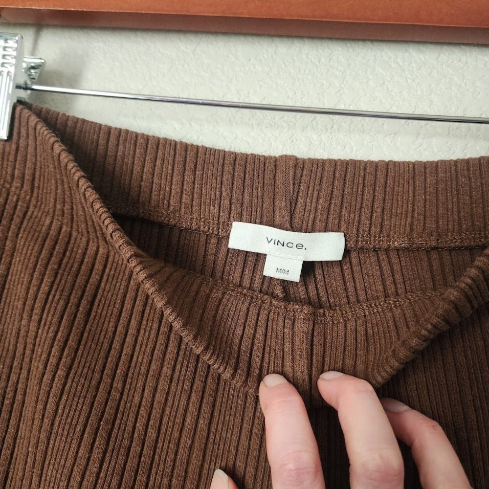 VINCE Brown Rib Knit Flared Pants Clean Girl 90s Minimalist M‎ - Picture 4 of 10